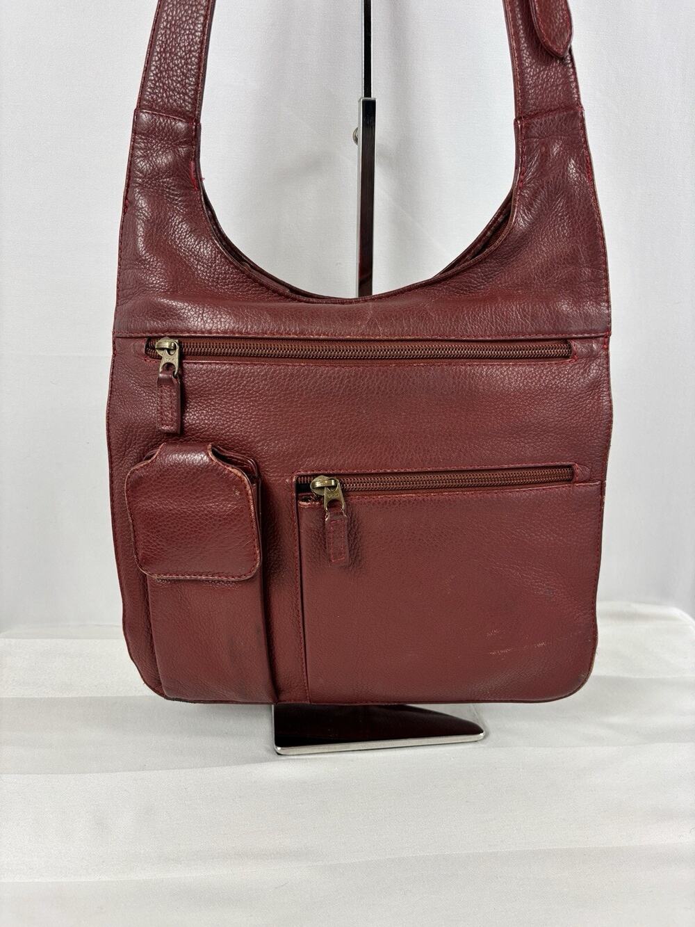 JP Ourse Traveler Bag Red Burgundy Leather Crossbody Pockets